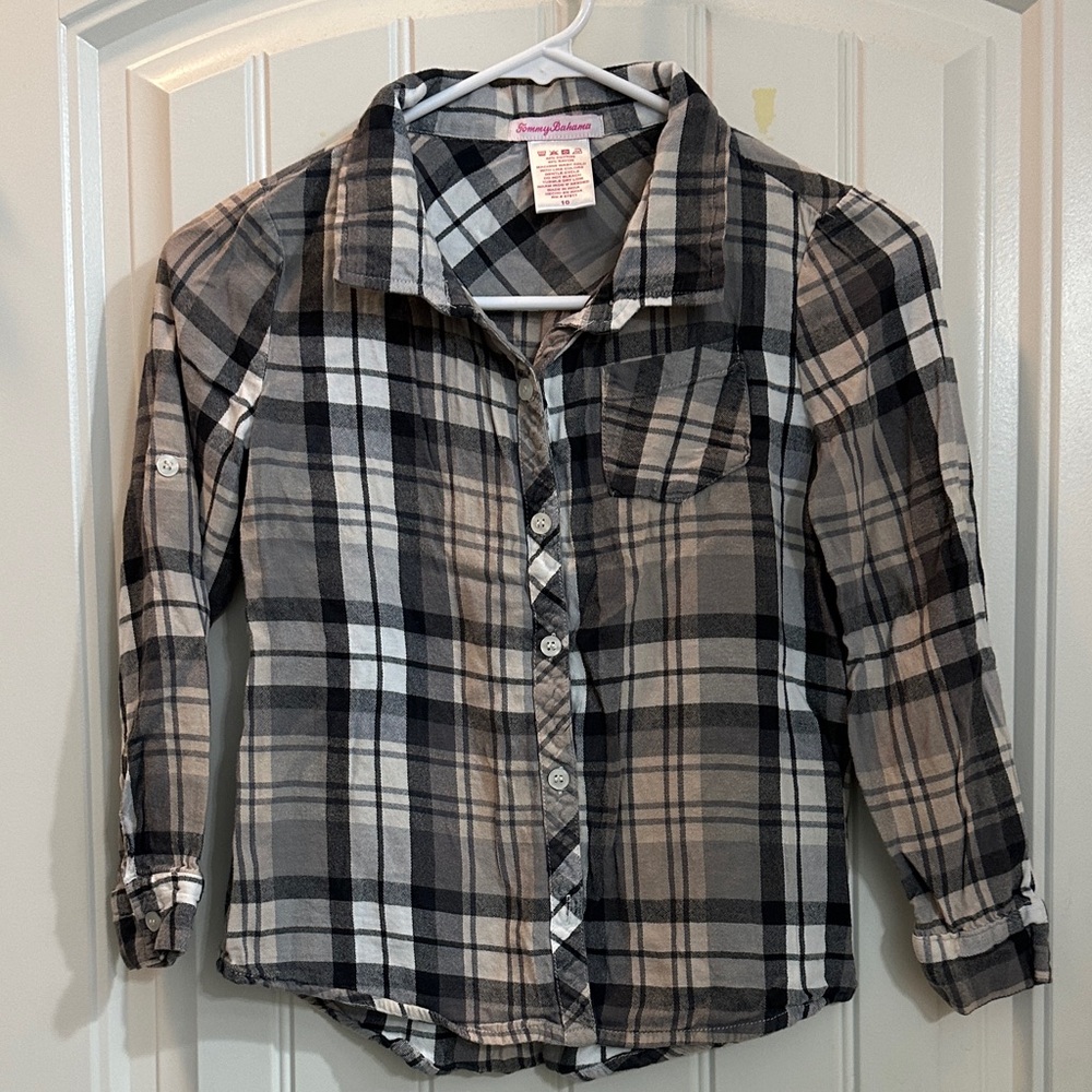 Tommy Bahama Kids Black and Tan Plaid Button-Down Shirt